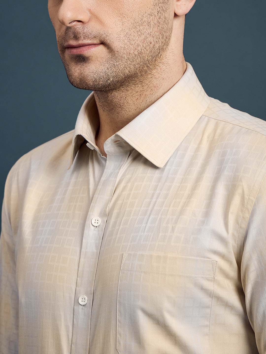 Men's Regular Fit Checkered Yellow Formal Shirt