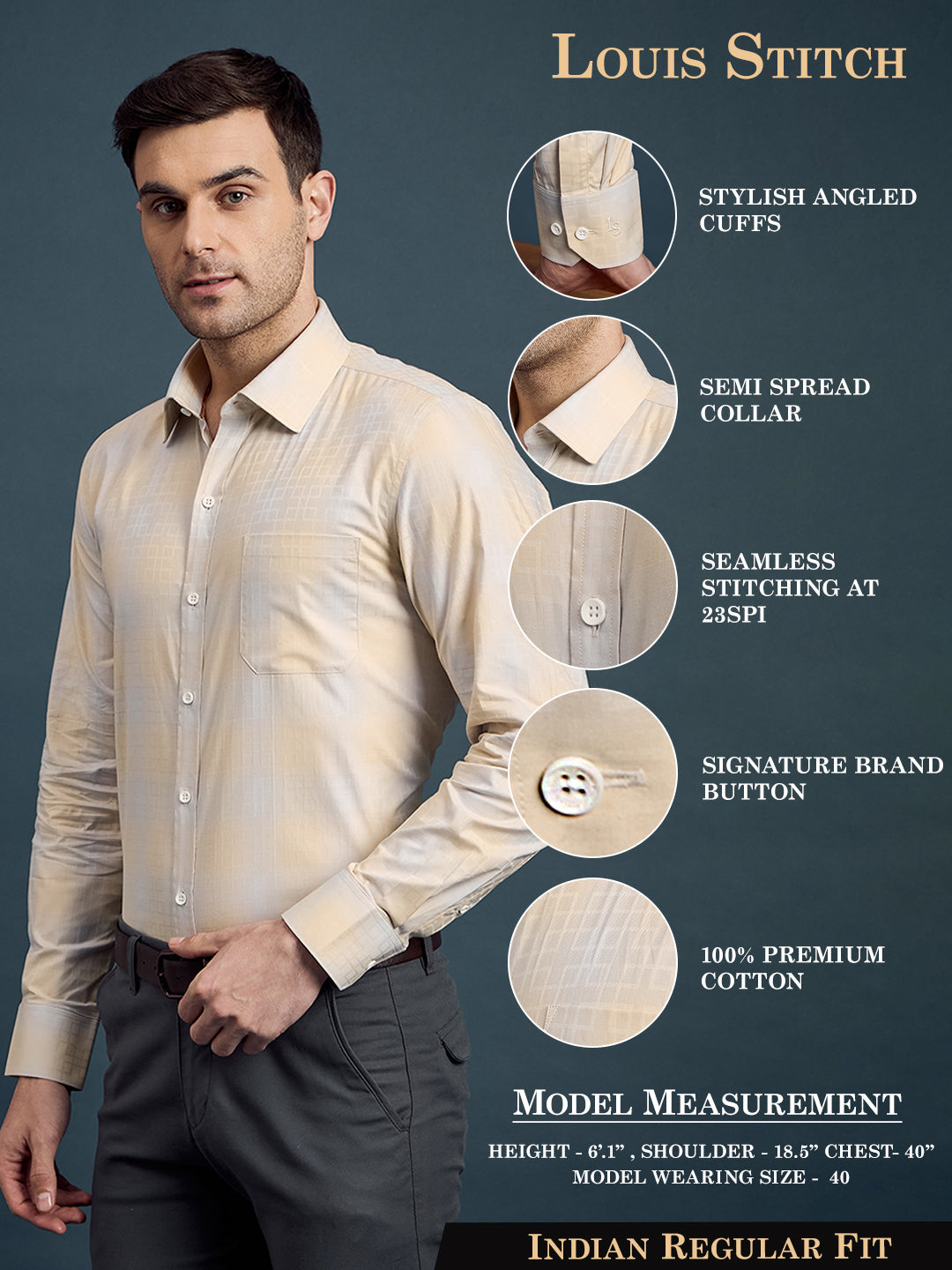 Men's Regular Fit Checkered Yellow Formal Shirt