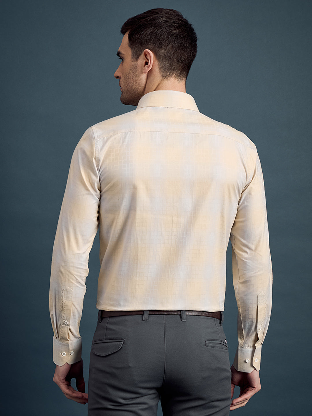 Men's Regular Fit Checkered Yellow Formal Shirt