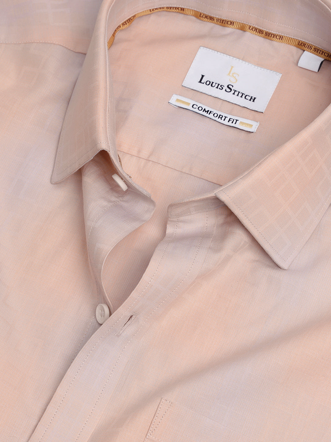 Men's Regular Fit Checkered Pale Orange Formal Shirt