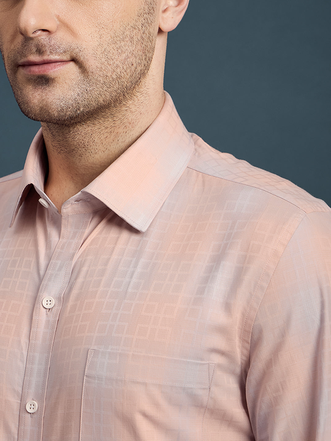Men's Regular Fit Checkered Pale Orange Formal Shirt