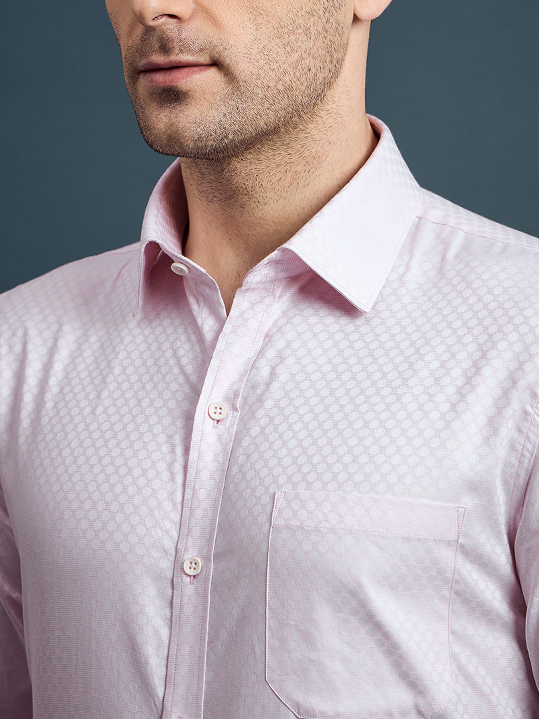 Men's Regular Fit Geometric Pink Formal Shirt