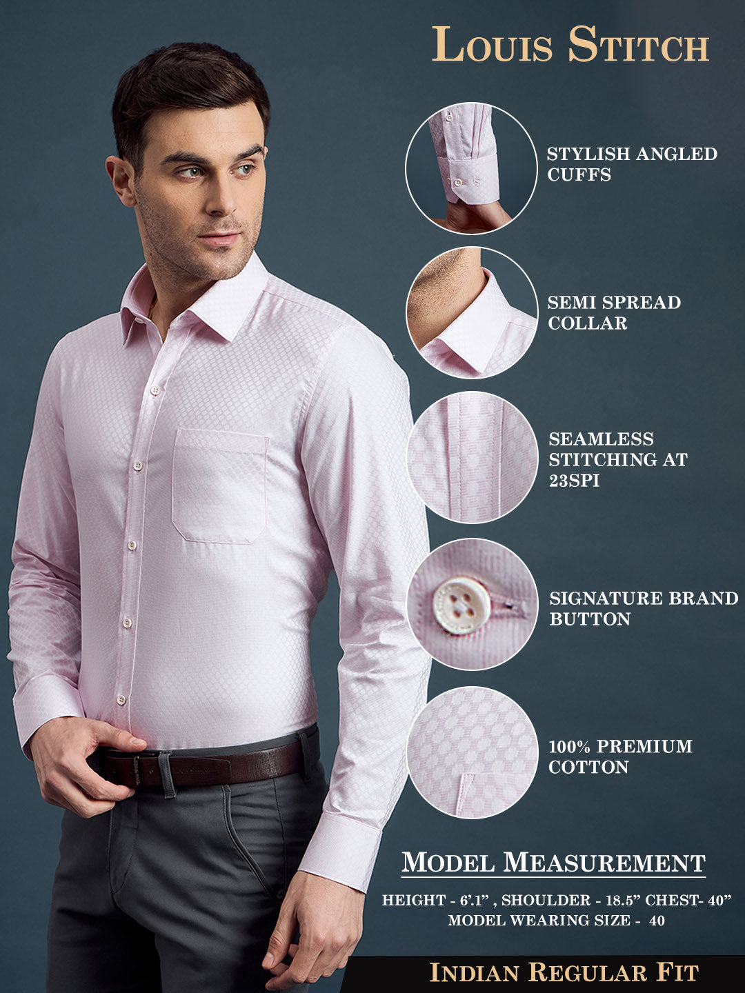 Men's Regular Fit Geometric Pink Formal Shirt