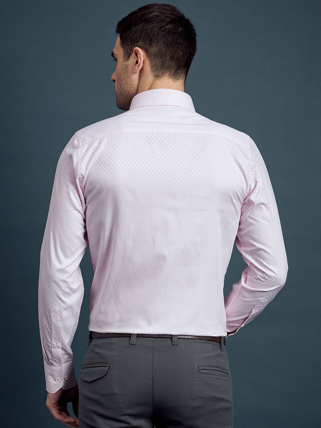 Men's Regular Fit Geometric Pink Formal Shirt