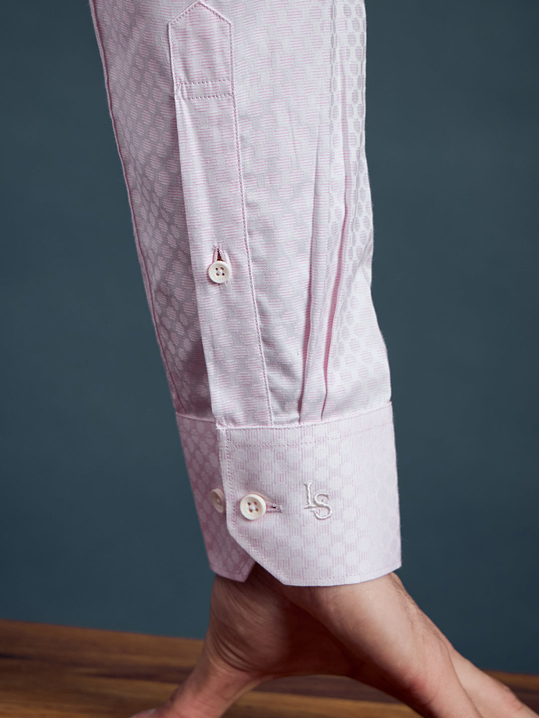 Men's Regular Fit Geometric Pink Formal Shirt