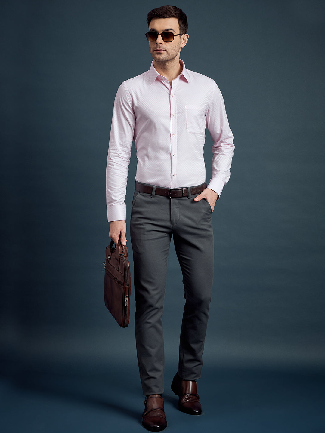 Men's Regular Fit Geometric Pink Formal Shirt