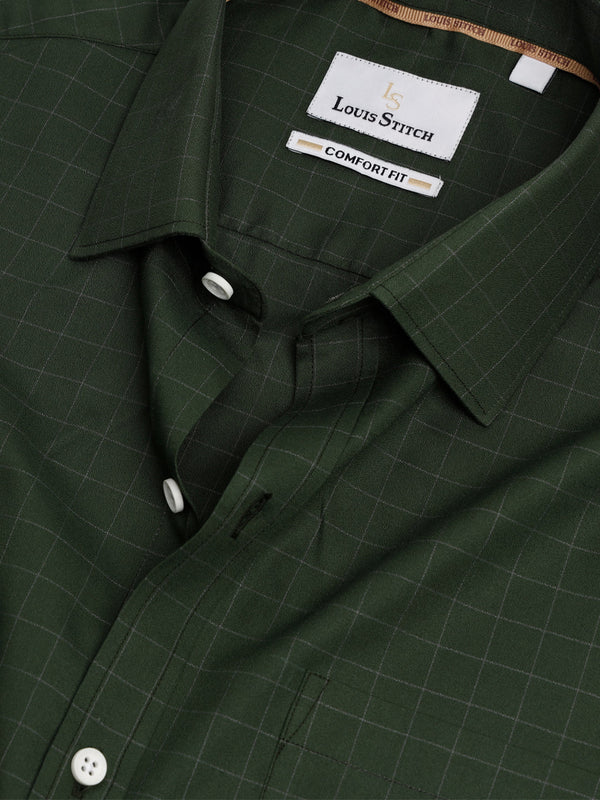 Men's Regular Fit Checkered Green Formal Shirt