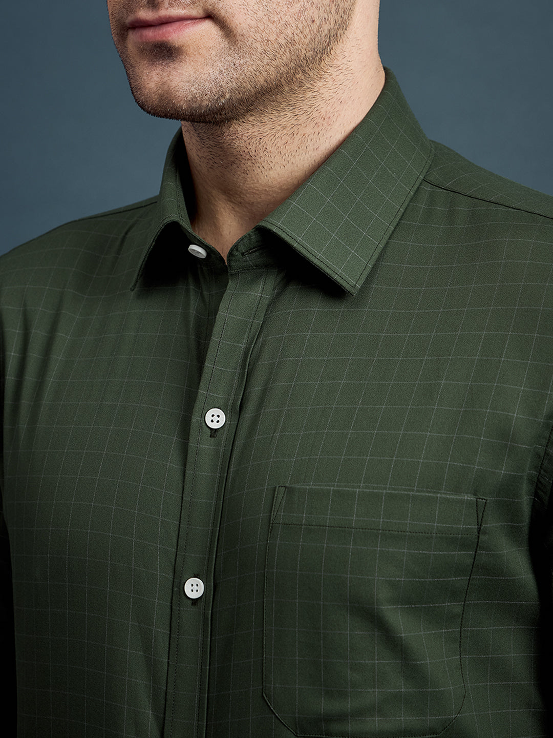 Men's Regular Fit Checkered Green Formal Shirt