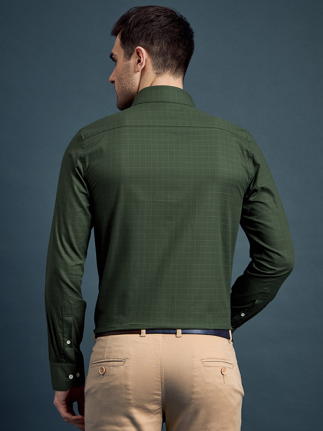 Men's Regular Fit Checkered Green Formal Shirt