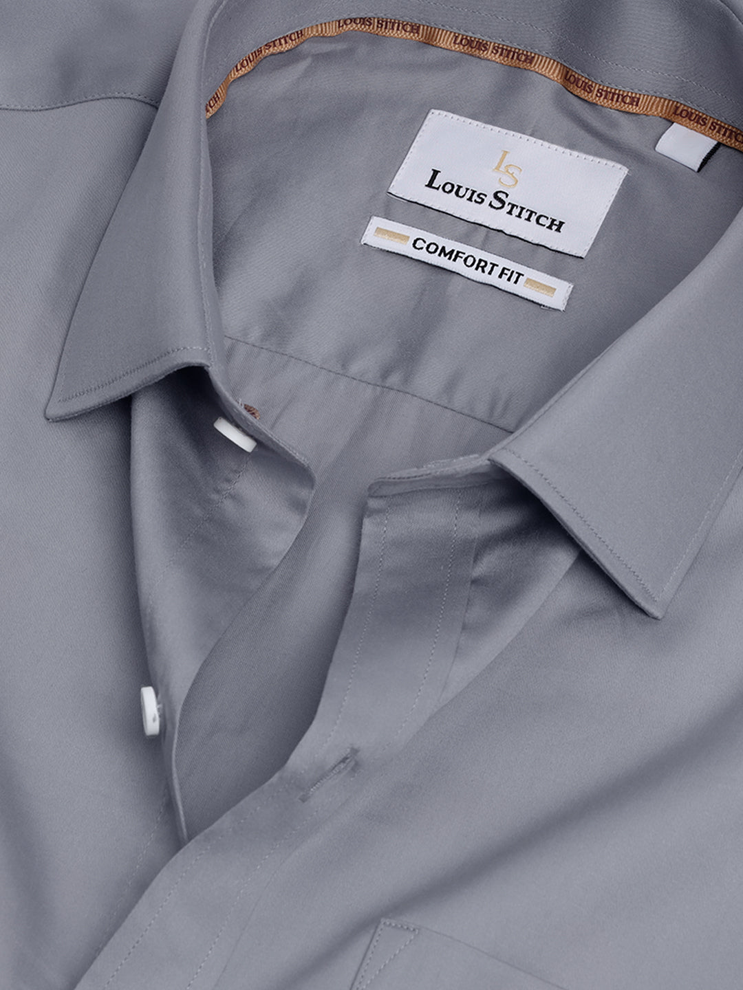 Men's Regular Fit Solid Grey Formal Shirt