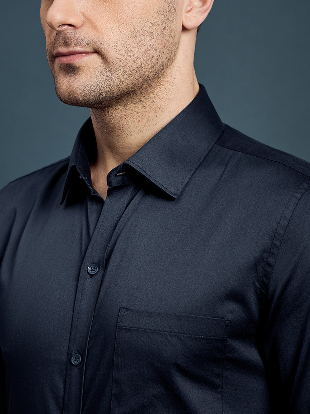 Men's Regular Fit Solid Navy Formal Shirt