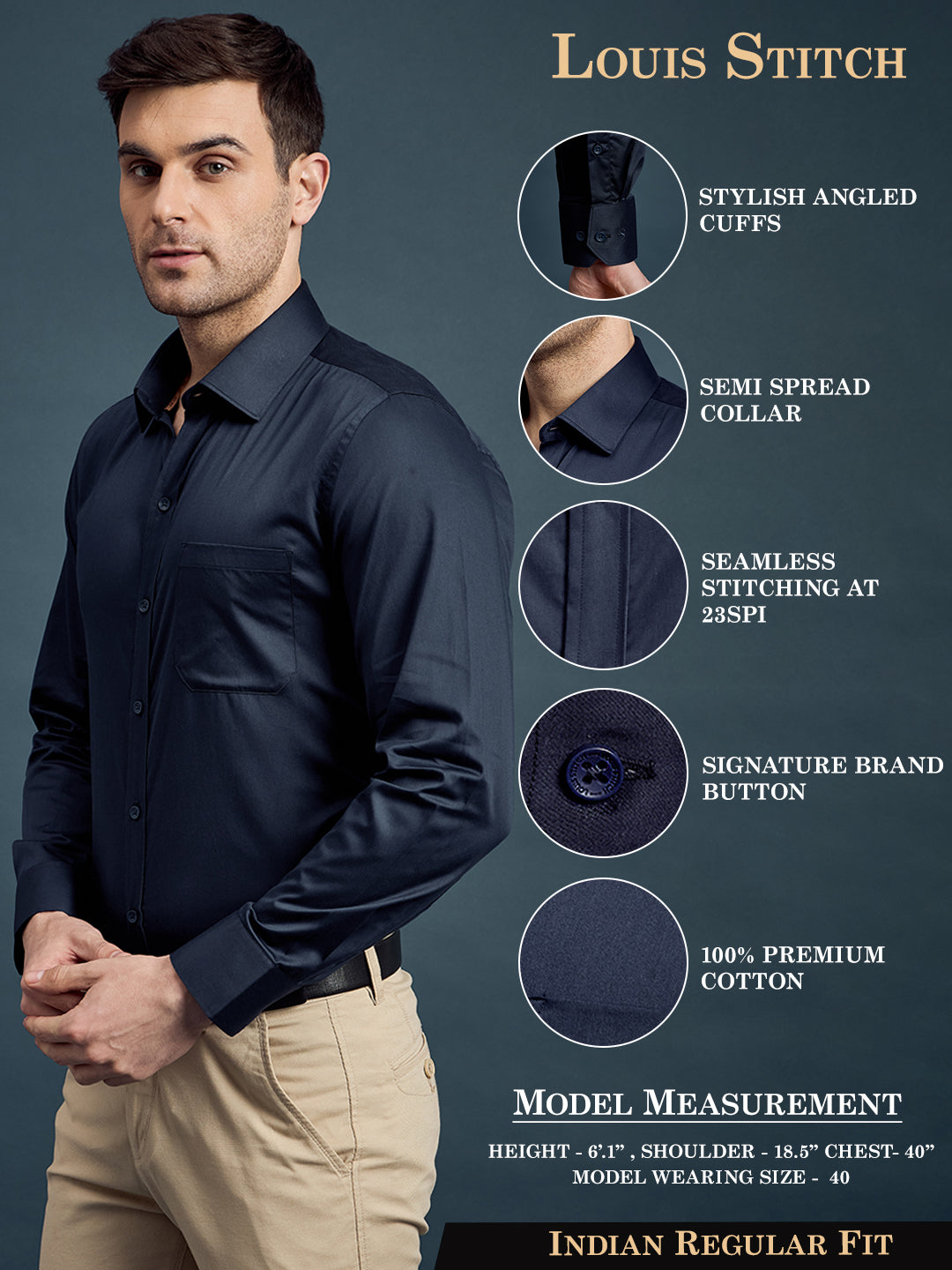 Men's Regular Fit Solid Navy Formal Shirt