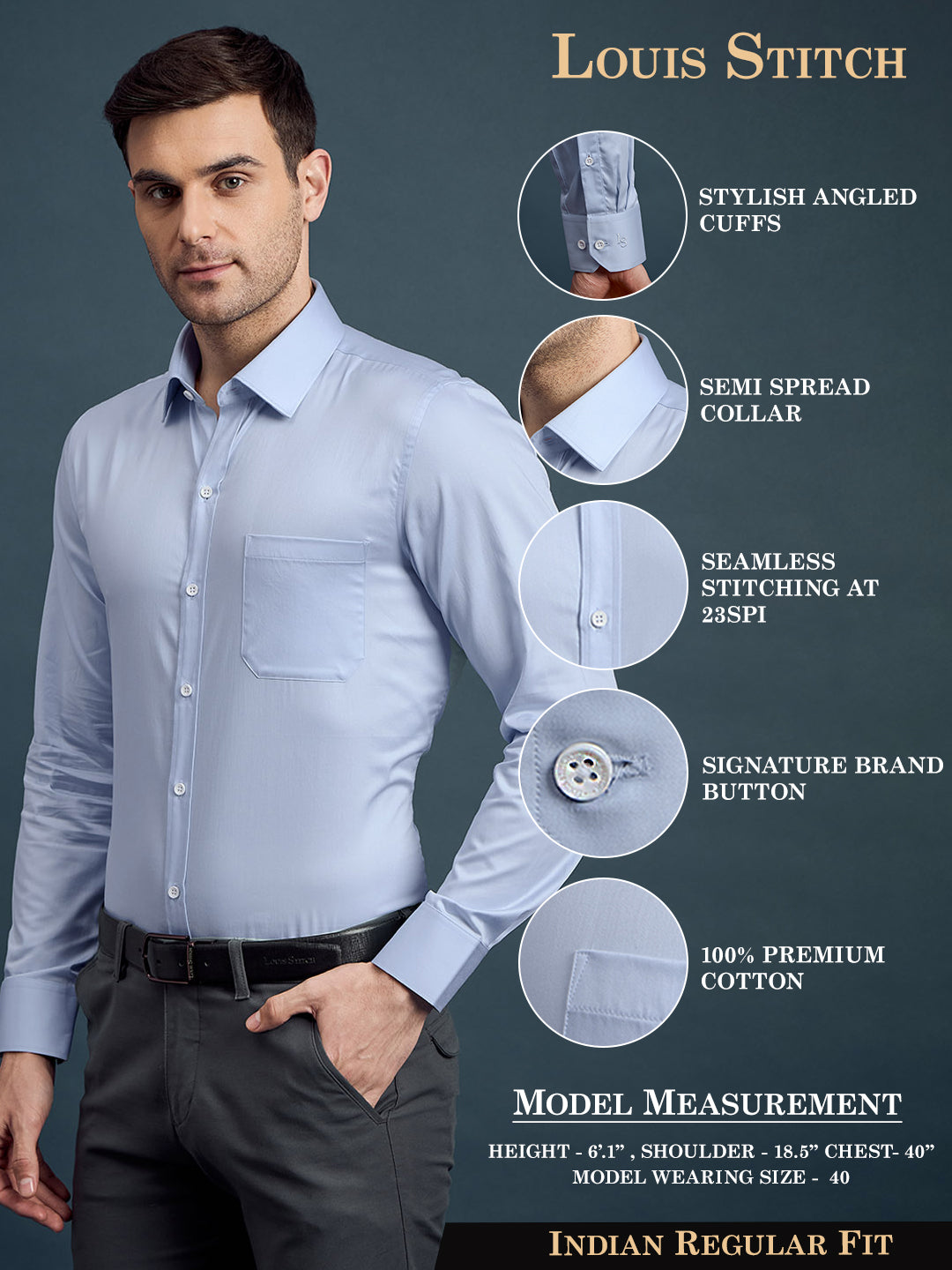 Men's Regular Fit Solid Sky Blue Formal Shirt