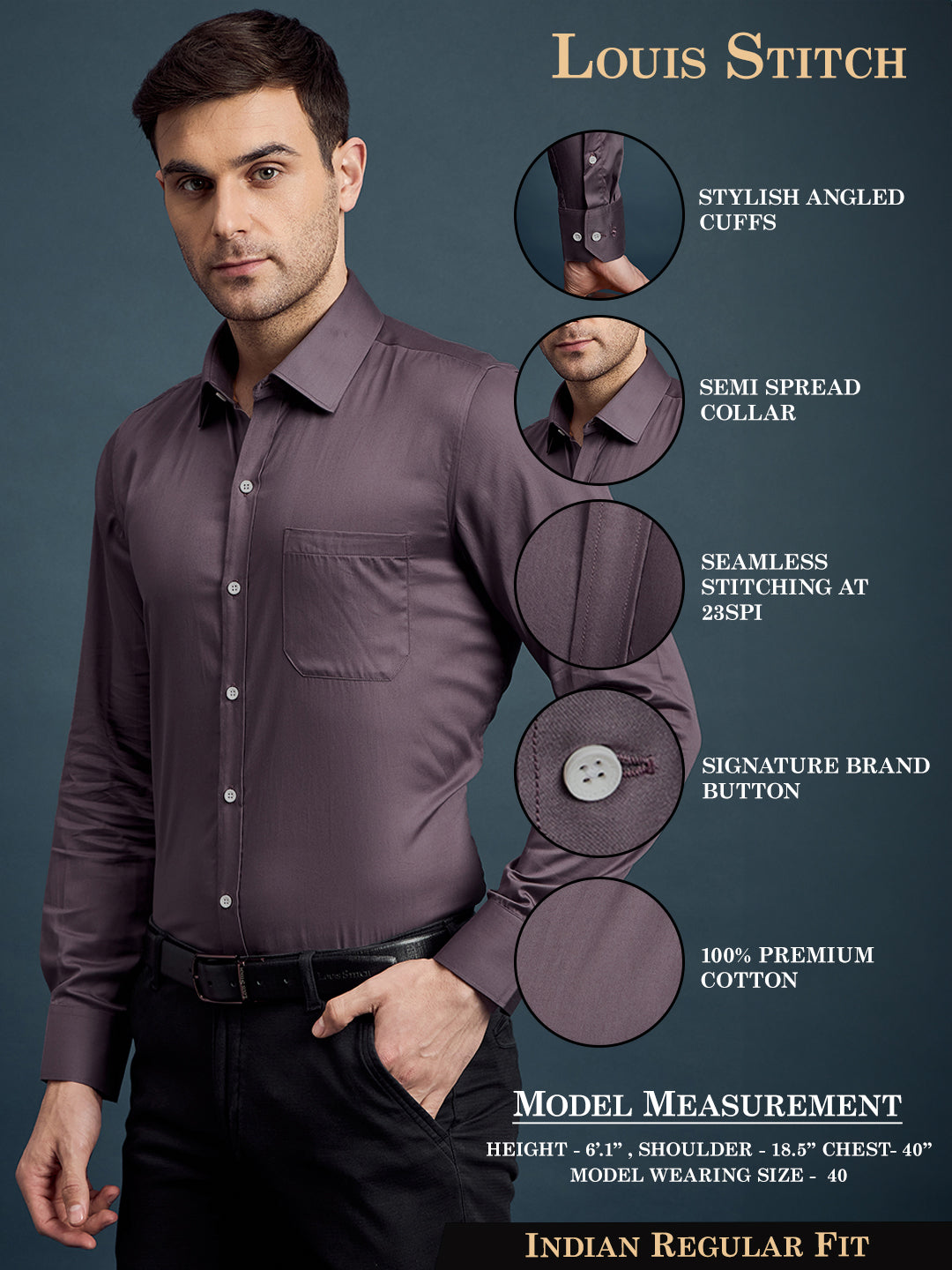 Men's Regular Fit Solid Purple Formal Shirt