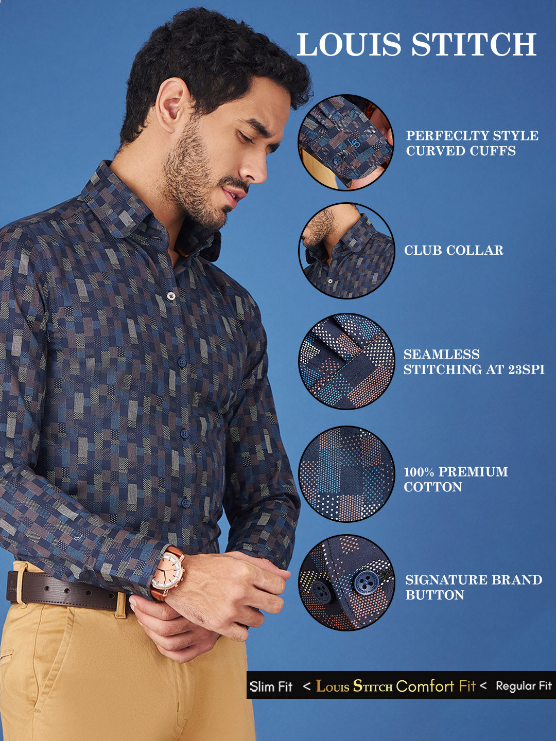 Regular Fit Formal Abstract Navy Blue Shirt For Men