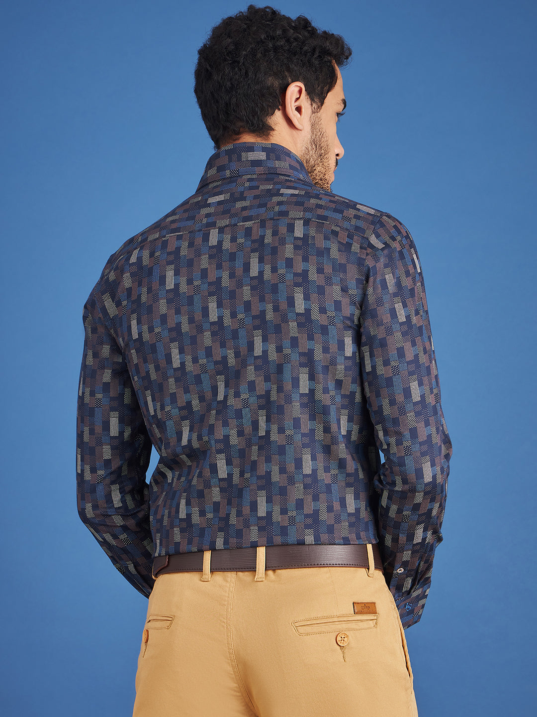 Regular Fit Formal Abstract Navy Blue Shirt For Men