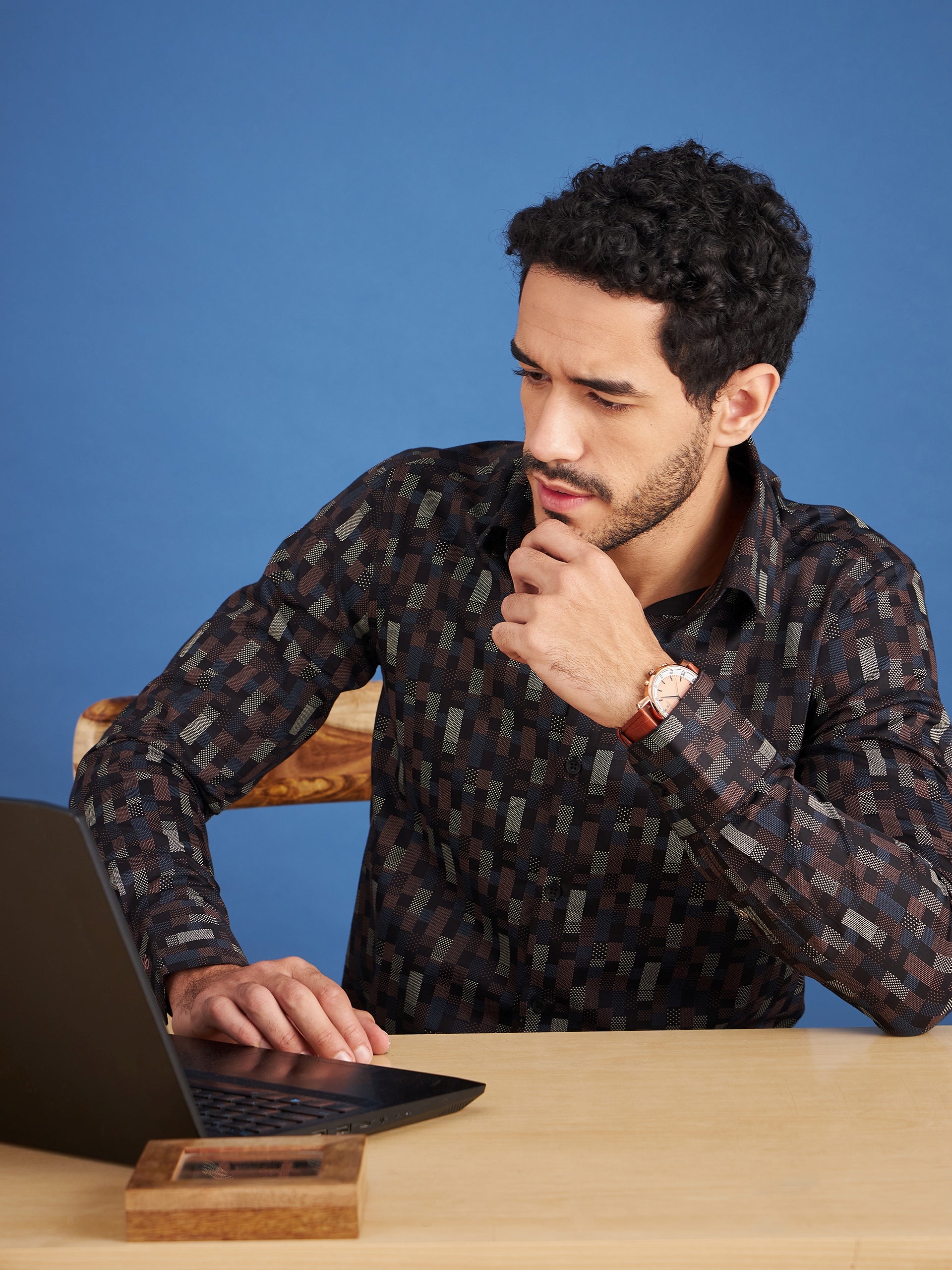 Regular Fit Formal Abstract Black Shirt For Men