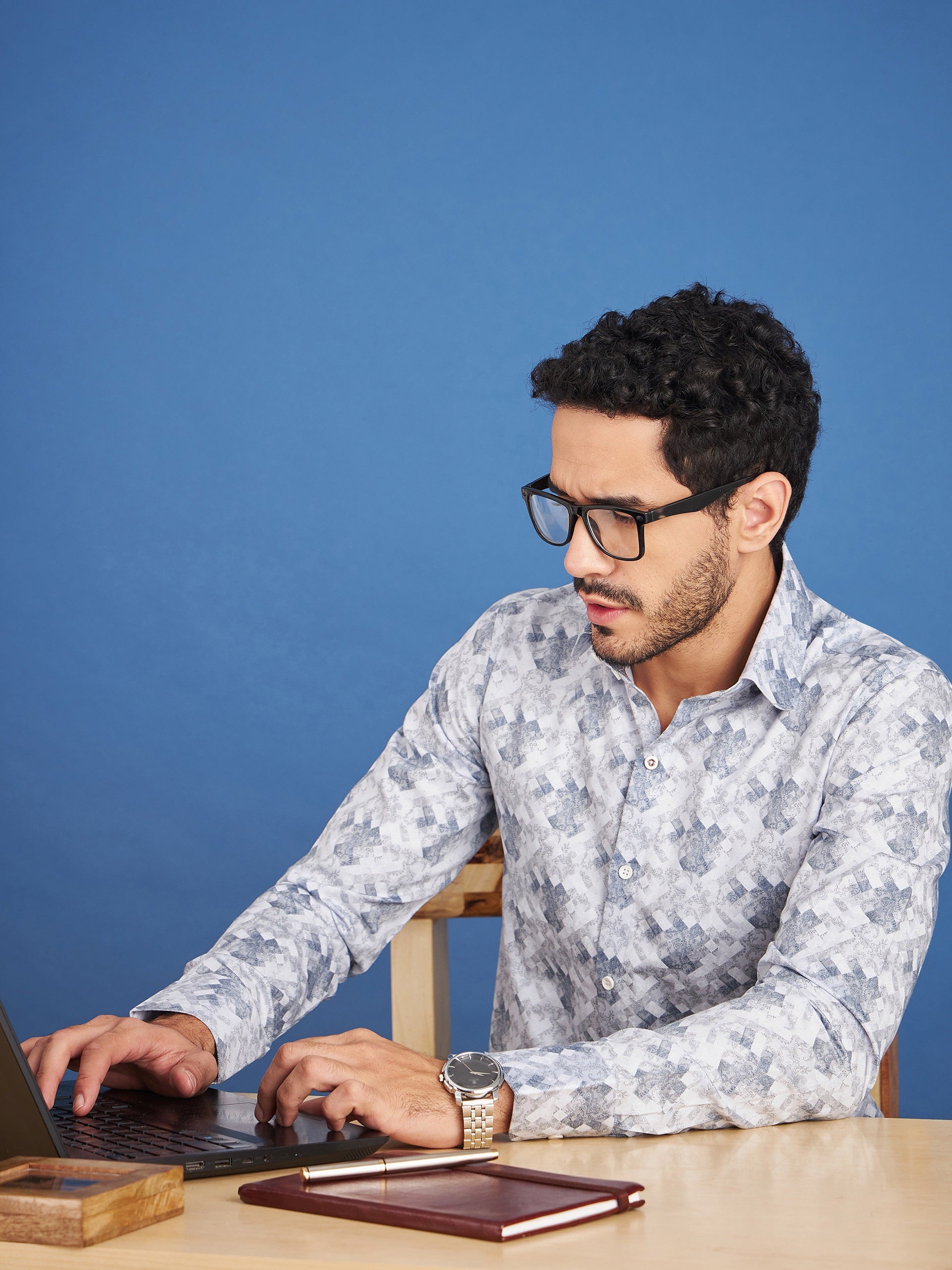 Regular Fit Formal Paisley Blue Shirt For Men