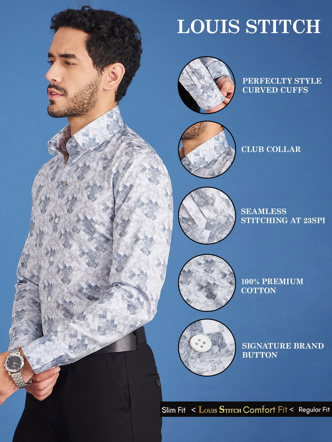 Regular Fit Formal Paisley Blue Shirt For Men