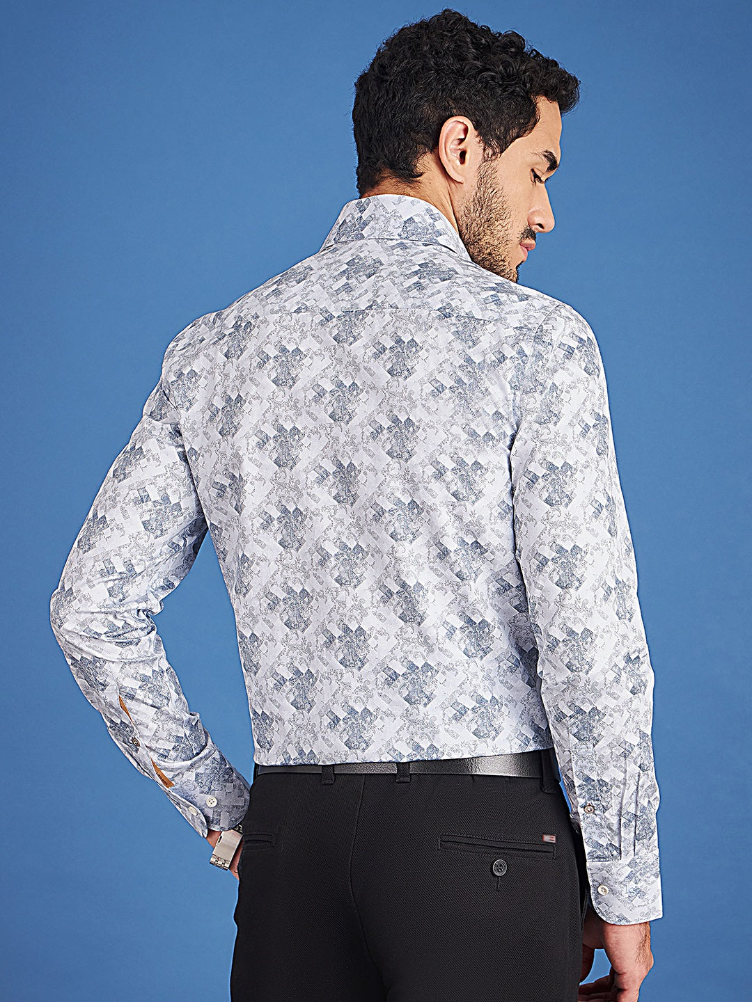 Regular Fit Formal Paisley Blue Shirt For Men