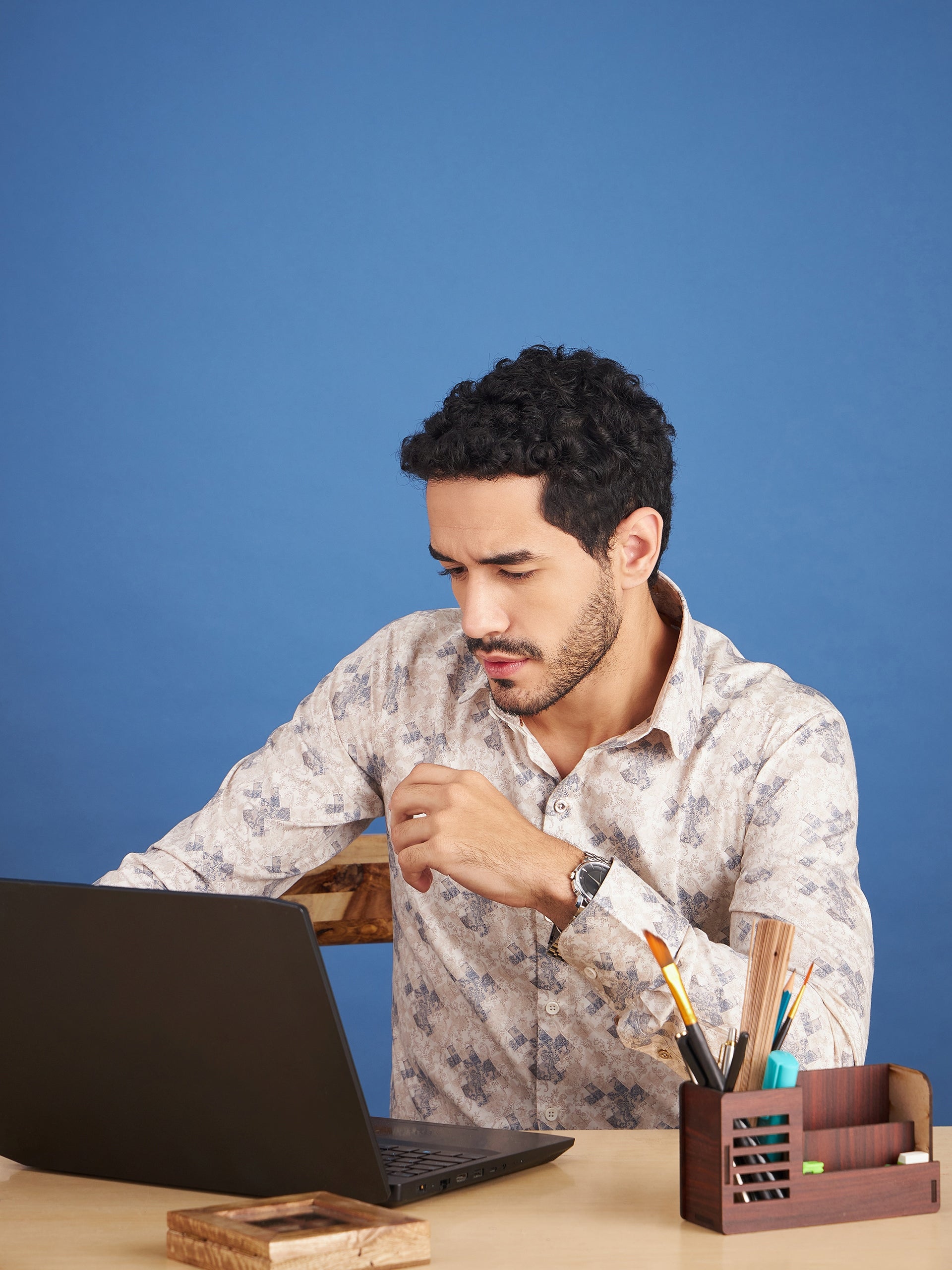 Regular Fit Formal Paisley Cream Shirt For Men