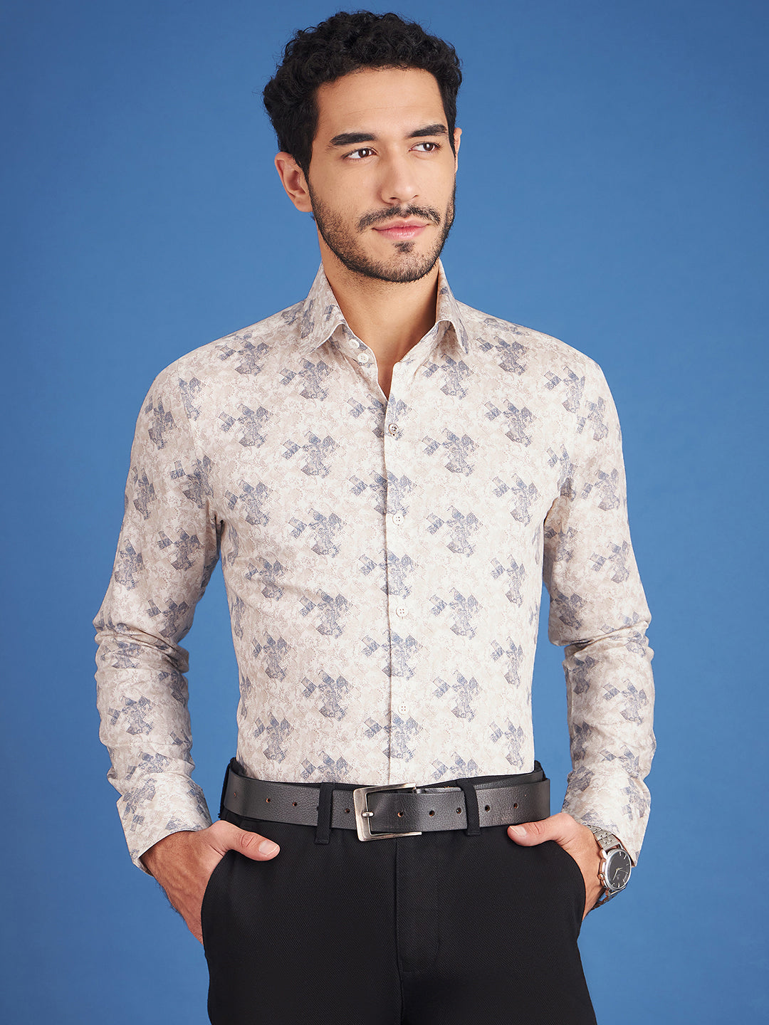 Regular Fit Formal Paisley Cream Shirt For Men