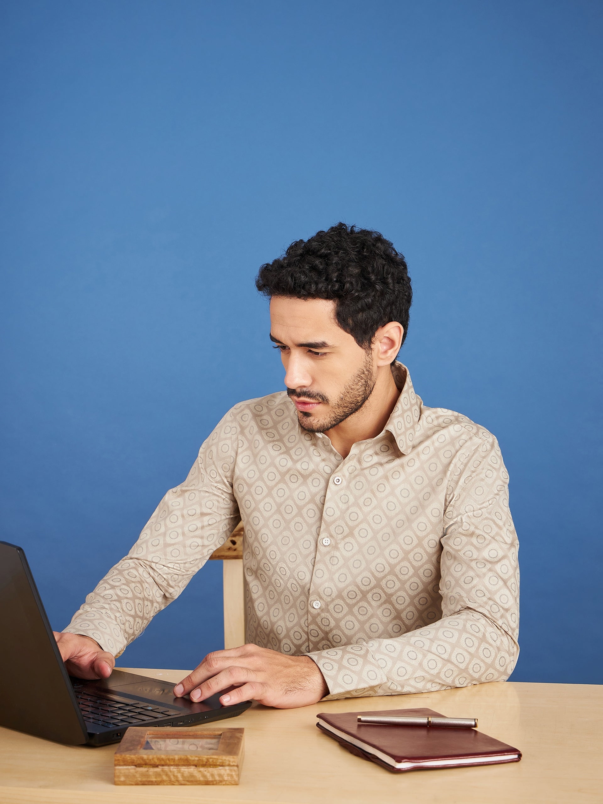 Regular Fit Formal Floral Cream Shirt For Men