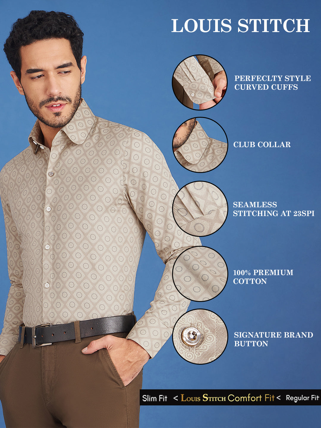 Regular Fit Formal Floral Cream Shirt For Men