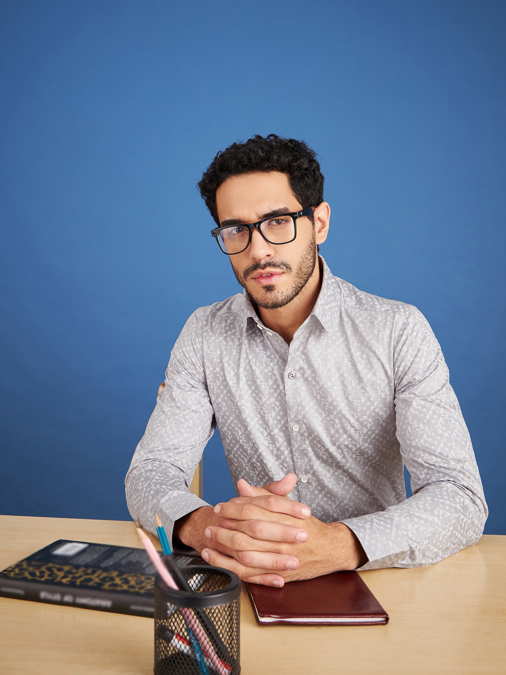 Regular Fit Formal Abstract Grey Shirt For Men