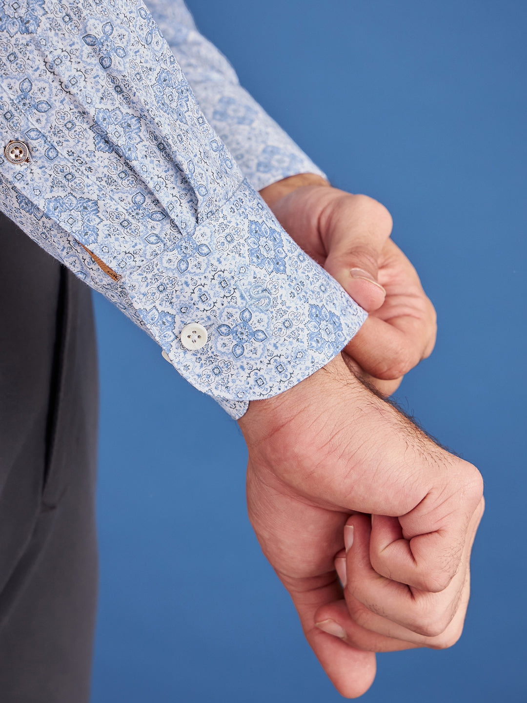 Regular Fit Formal Graphic Blue Shirt For Men