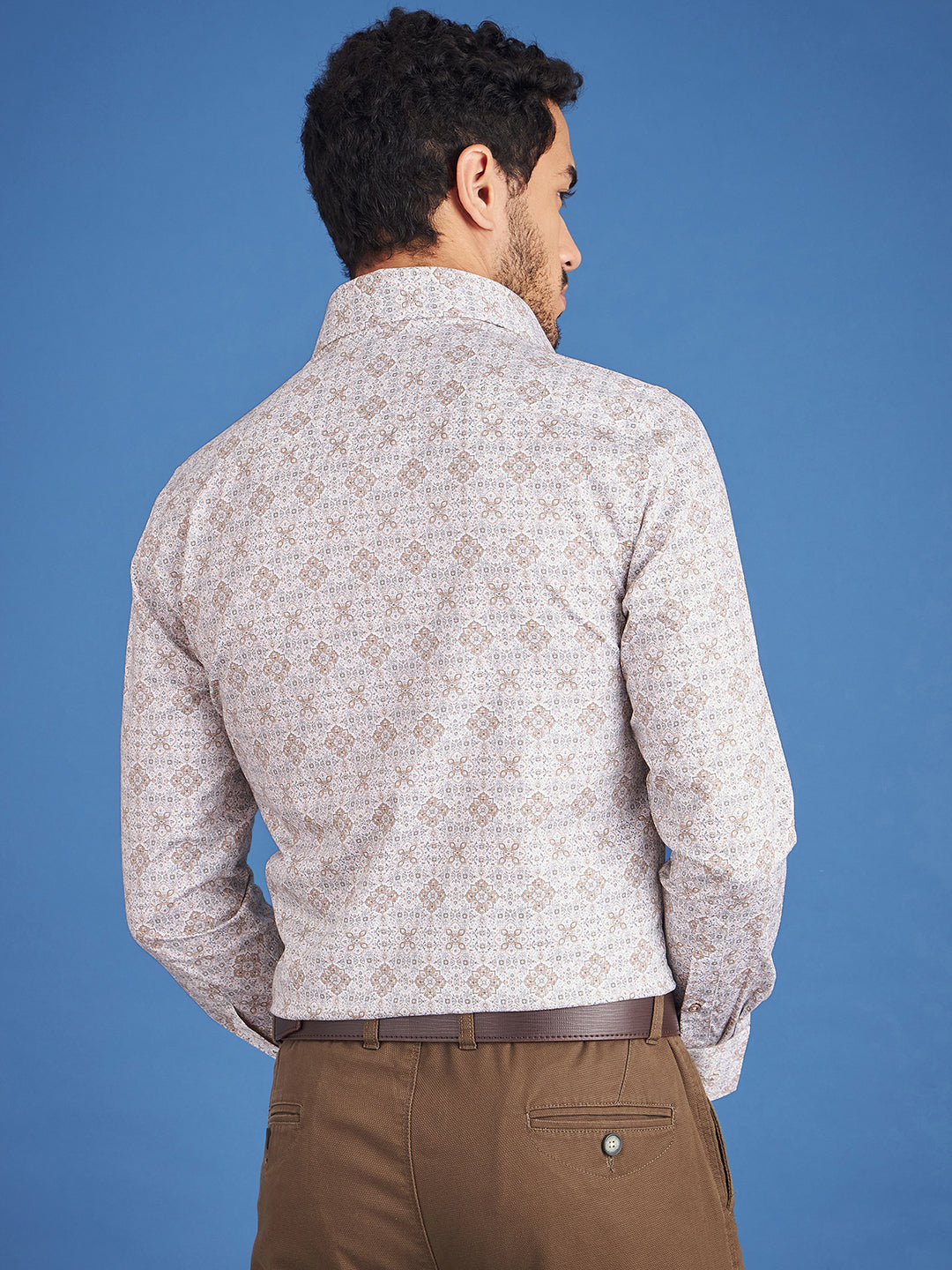Regular Fit Formal Graphic Cream Shirt For Men