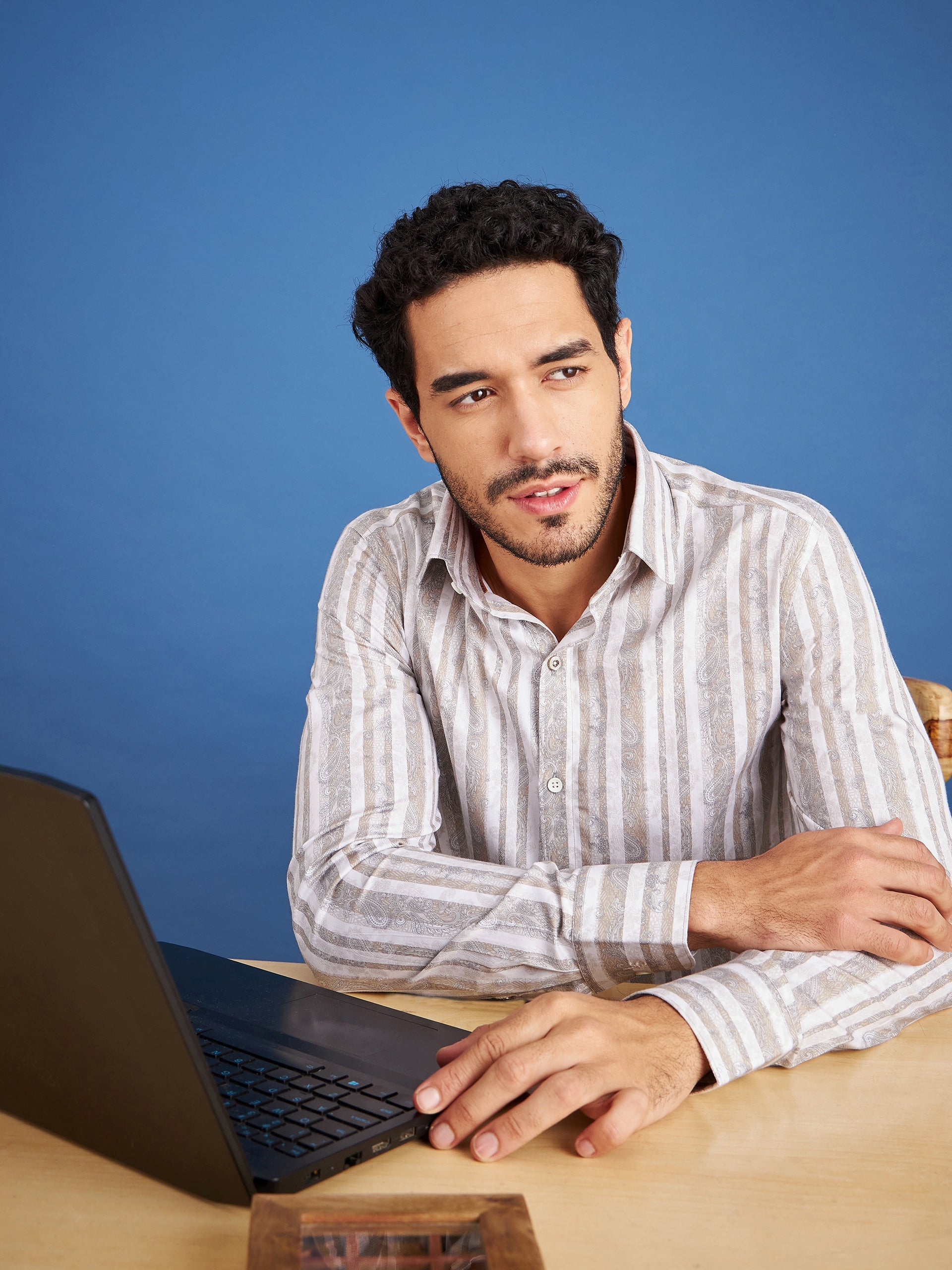 Regular Fit Formal Paisley Cream Shirt For Men