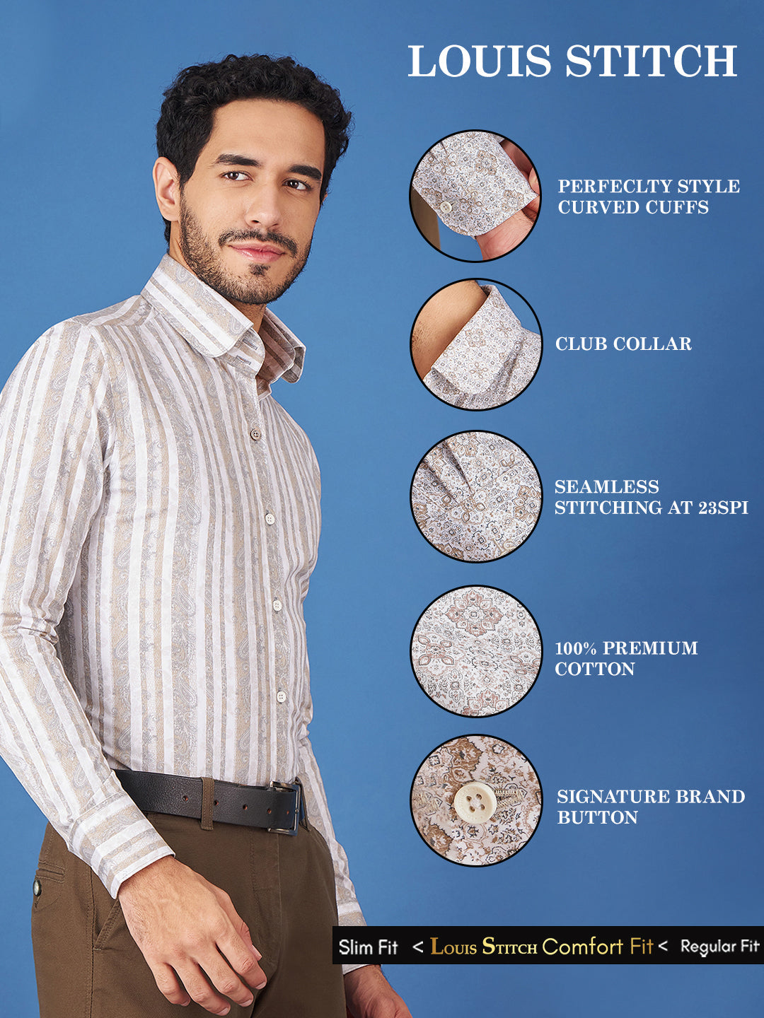 Regular Fit Formal Paisley Cream Shirt For Men