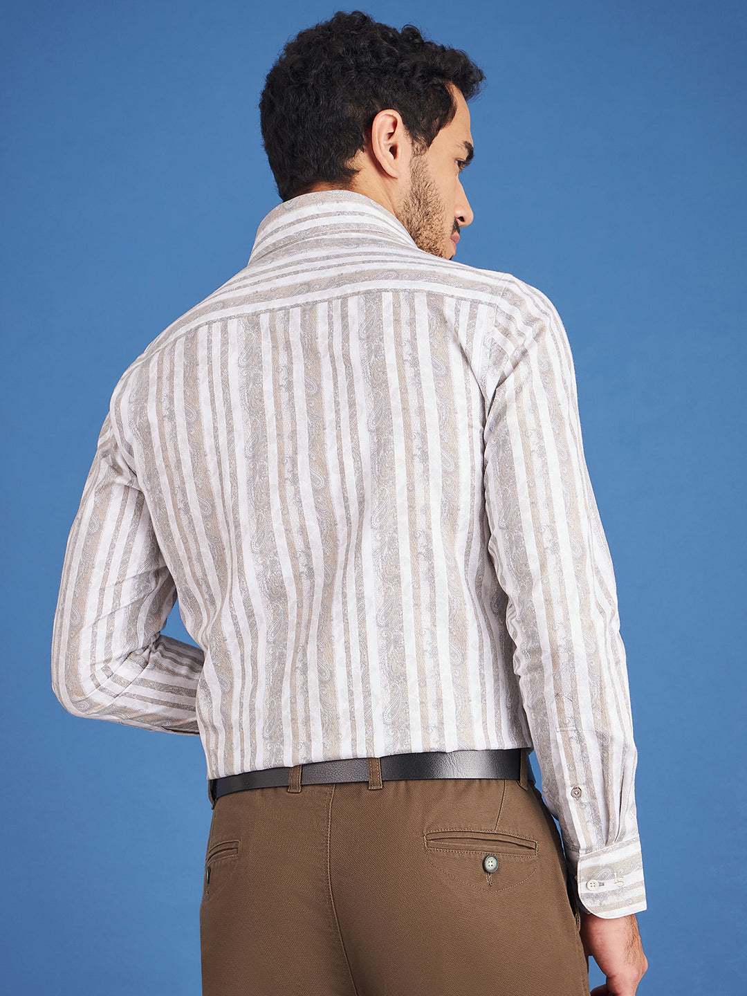 Regular Fit Formal Paisley Cream Shirt For Men