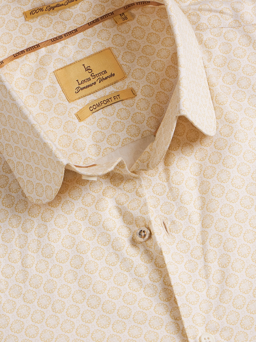 Regular Fit Formal Floral Yellow Shirt For Men