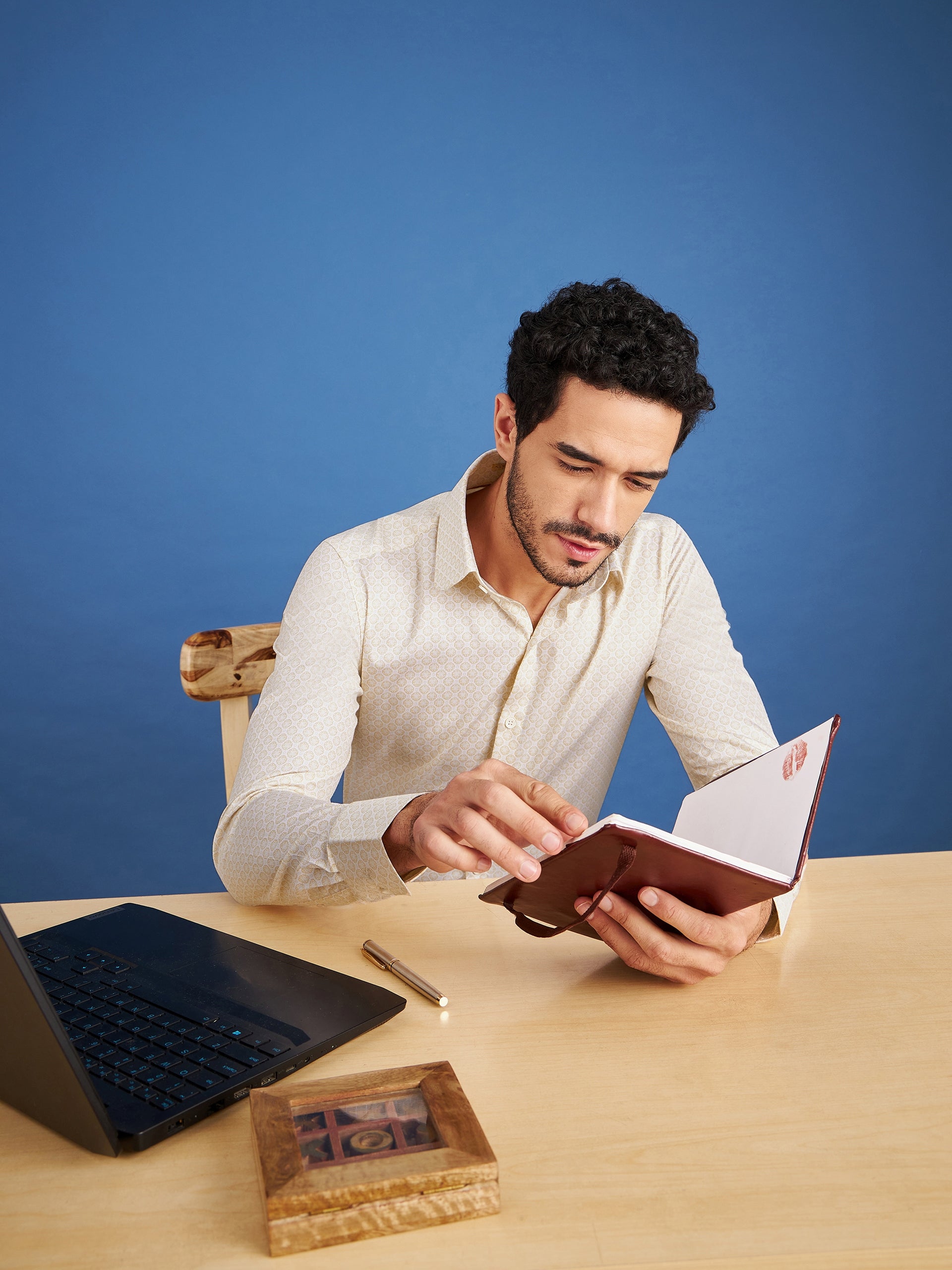 Regular Fit Formal Floral Yellow Shirt For Men