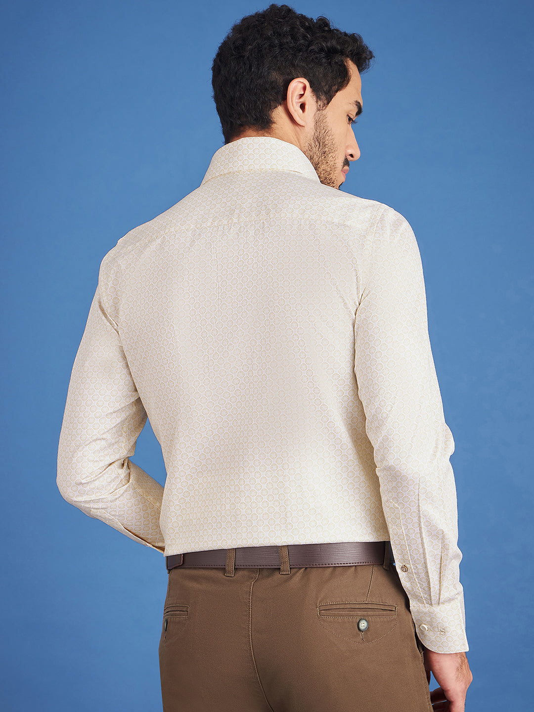 Regular Fit Formal Floral Yellow Shirt For Men