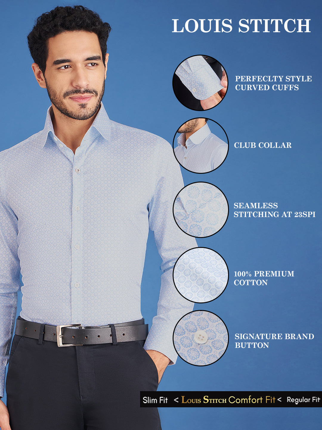 Regular Fit Formal Floral Blue Shirt For Men