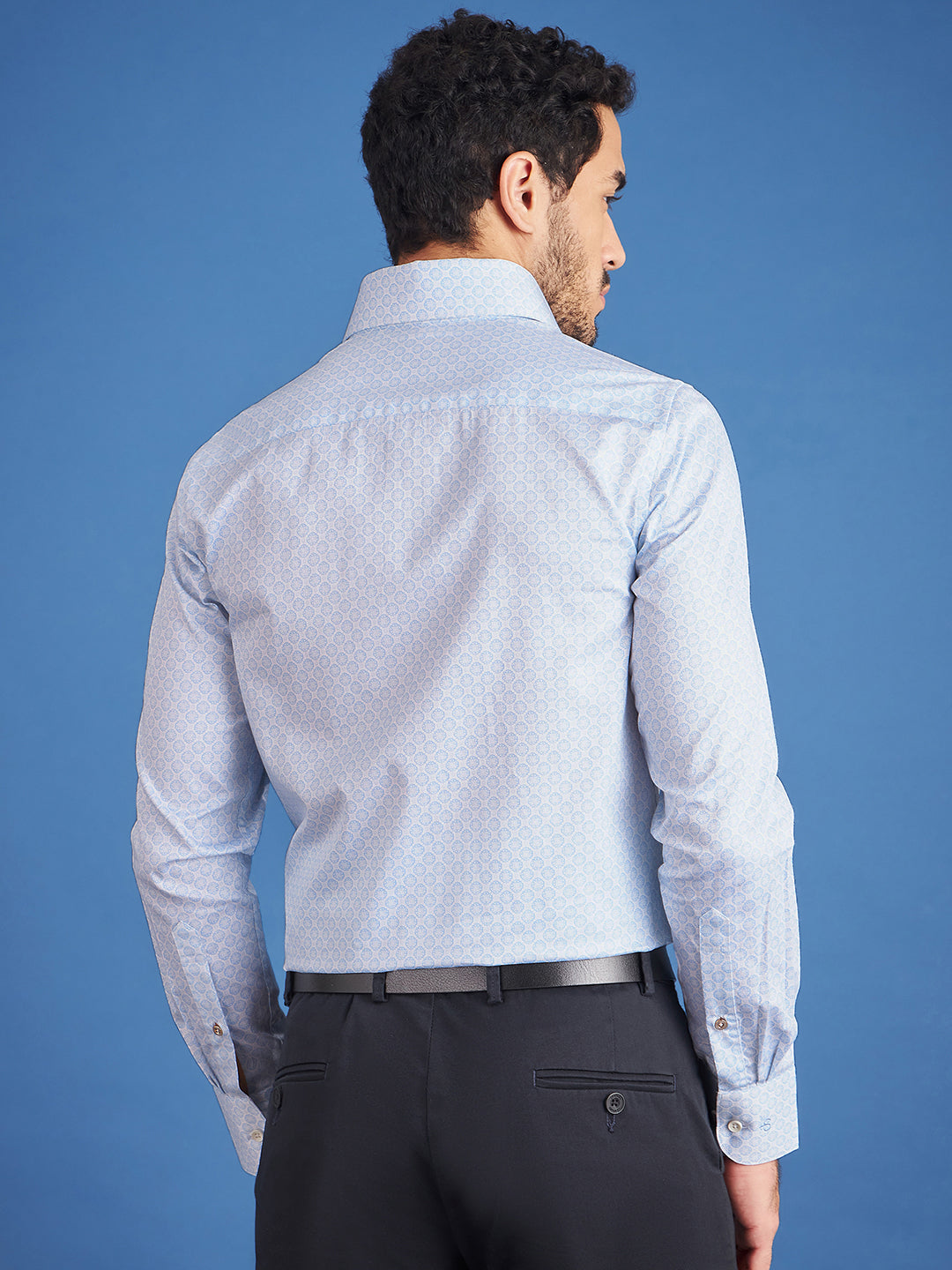 Regular Fit Formal Floral Blue Shirt For Men