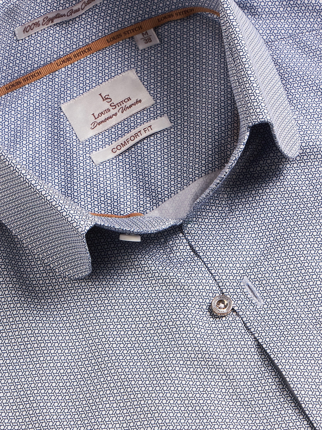 Regular Fit Formal Geometric Navy Blue Shirt For Men