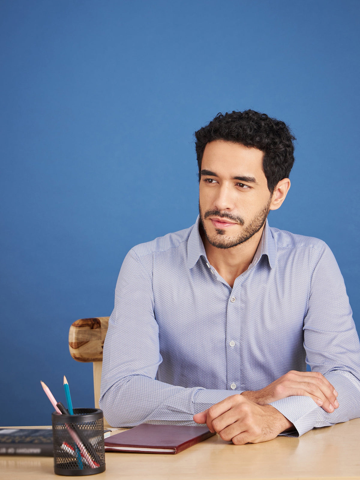 Regular Fit Formal Geometric Navy Blue Shirt For Men