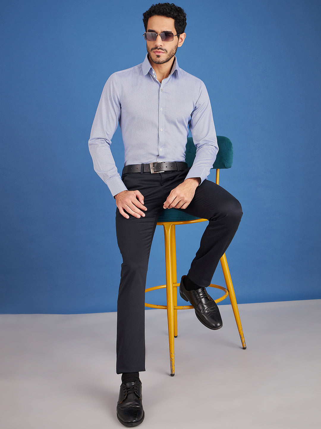 Regular Fit Formal Geometric Navy Blue Shirt For Men