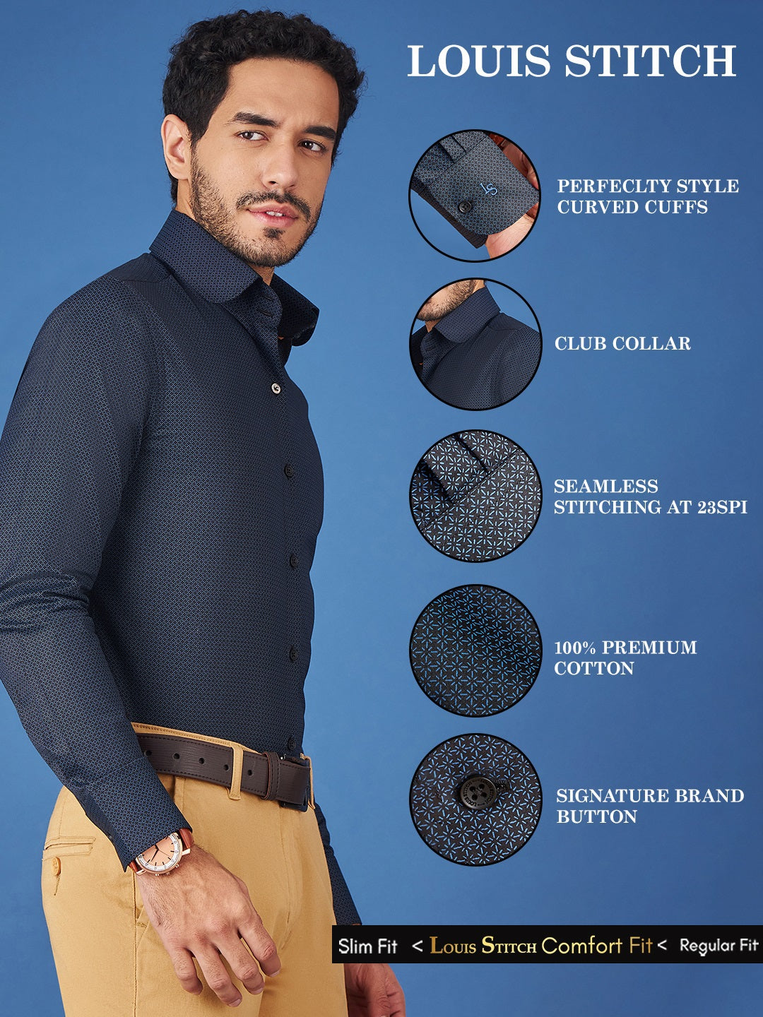 Regular Fit Formal Graphic Navy Blue Shirt For Men