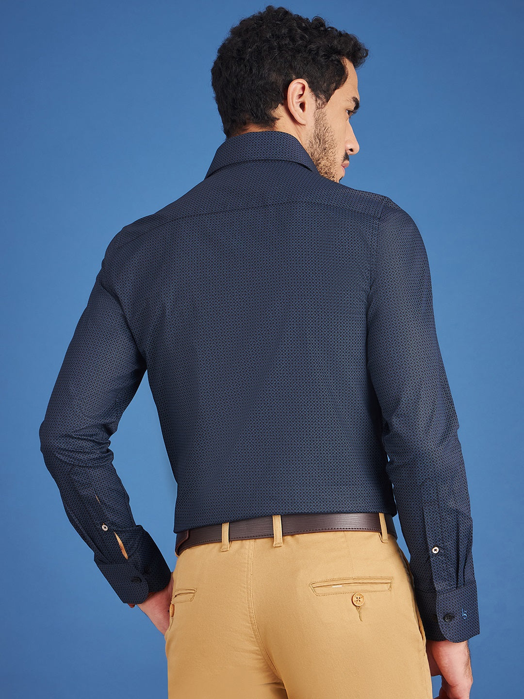 Regular Fit Formal Graphic Navy Blue Shirt For Men