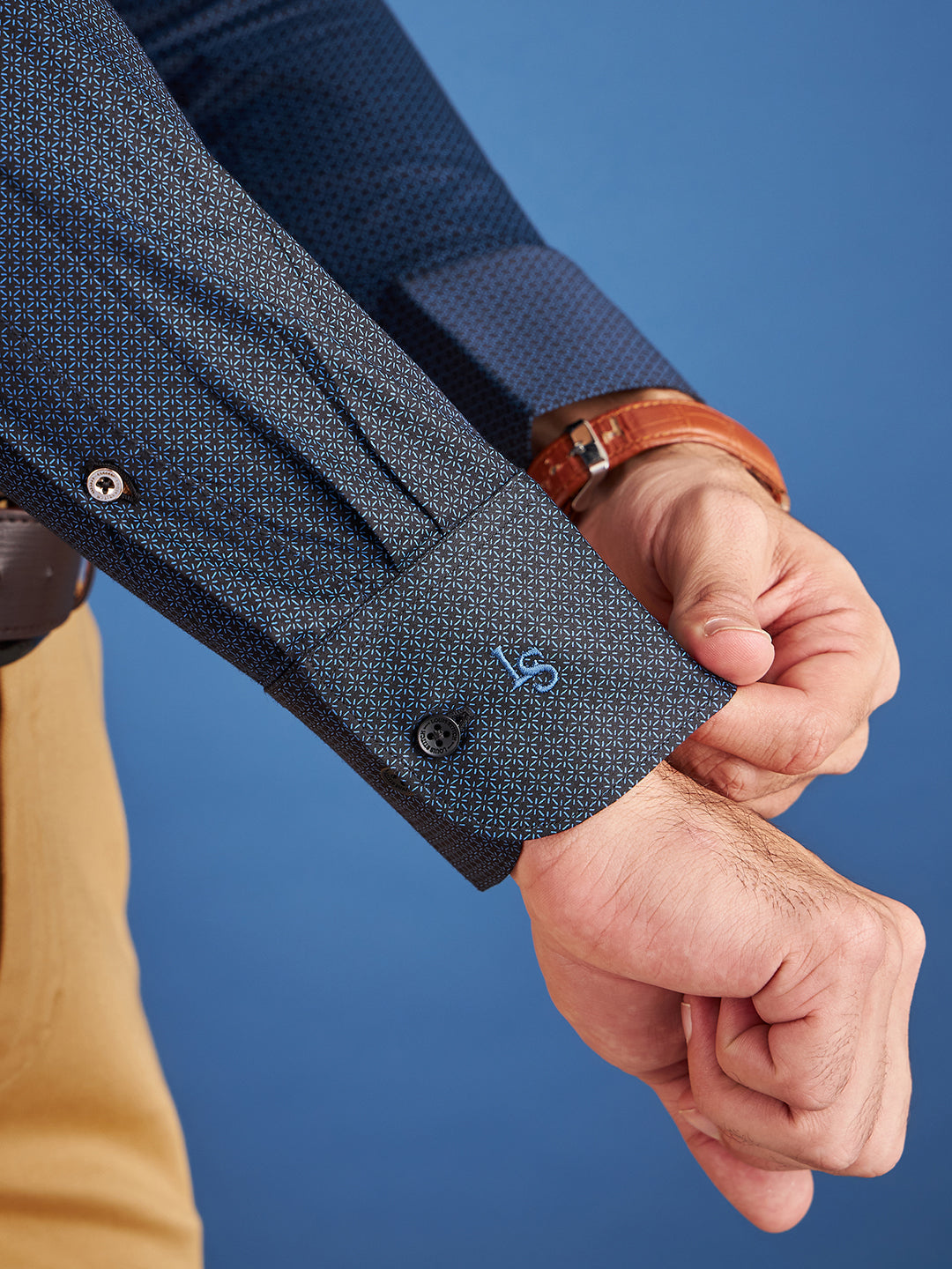 Regular Fit Formal Graphic Navy Blue Shirt For Men