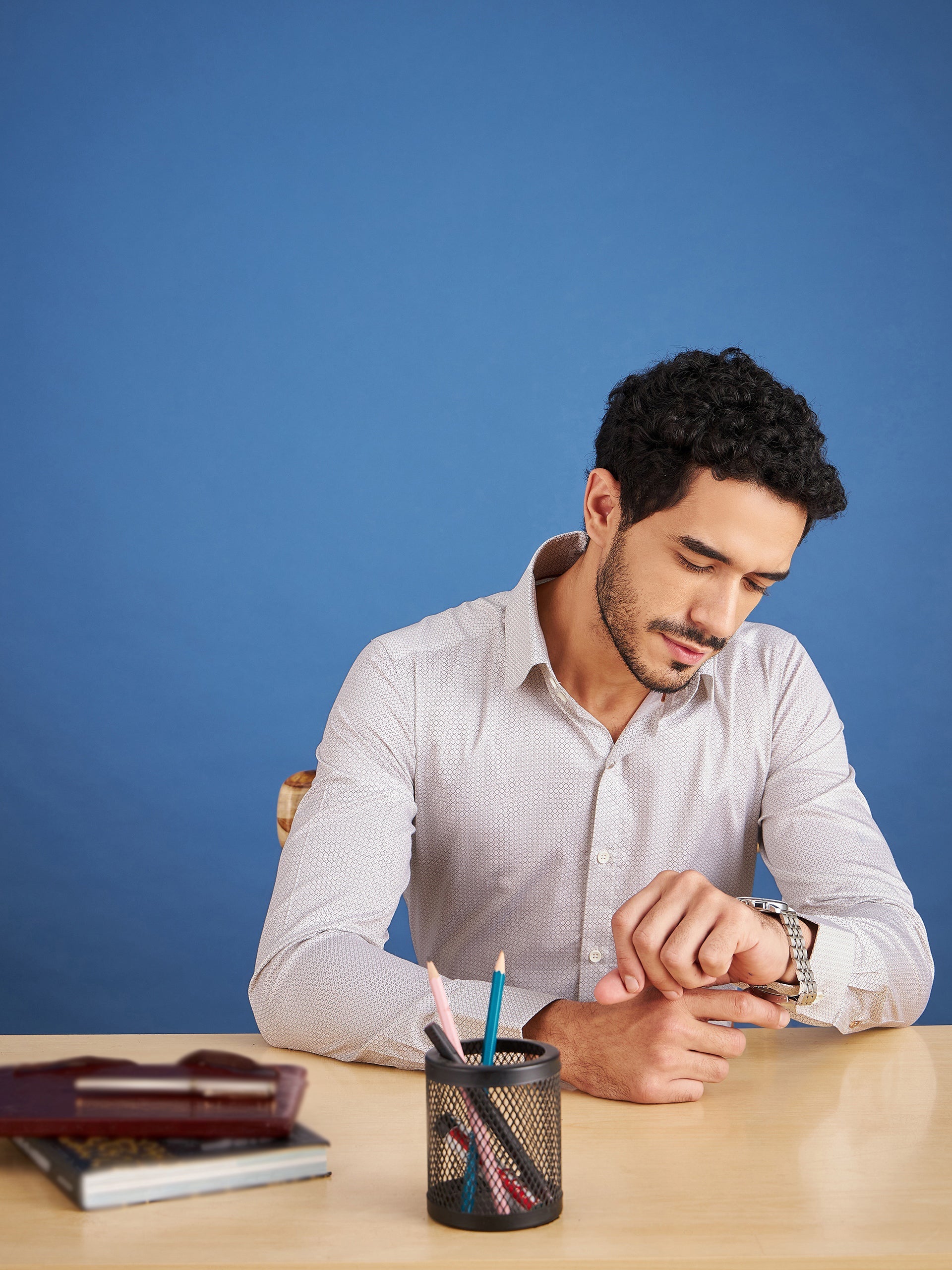 Regular Fit Formal Graphic White Shirt For Men