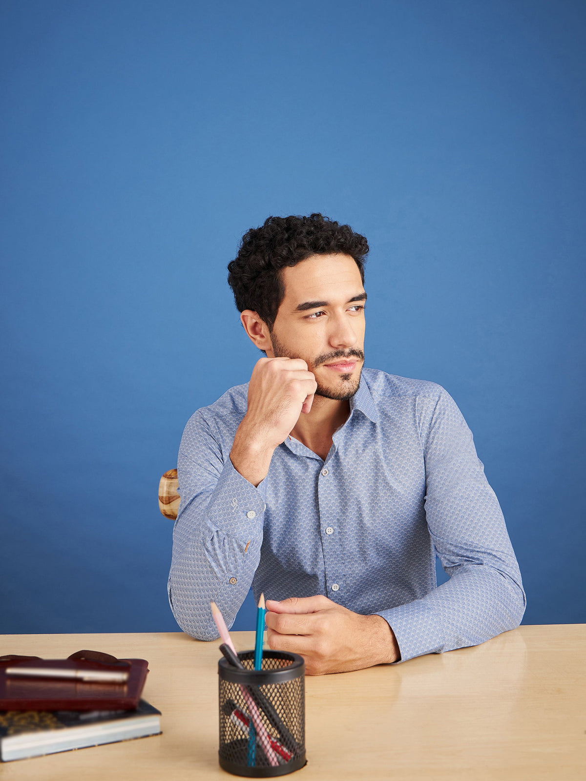 Regular Fit Formal Paisley Blue Shirt For Men