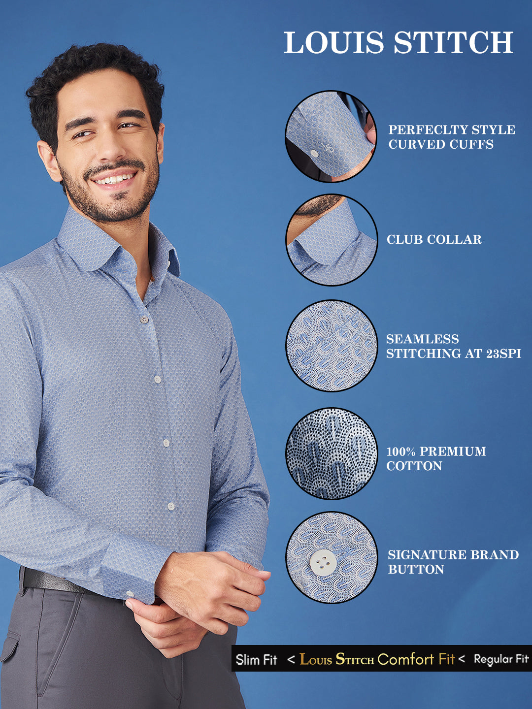 Regular Fit Formal Paisley Blue Shirt For Men