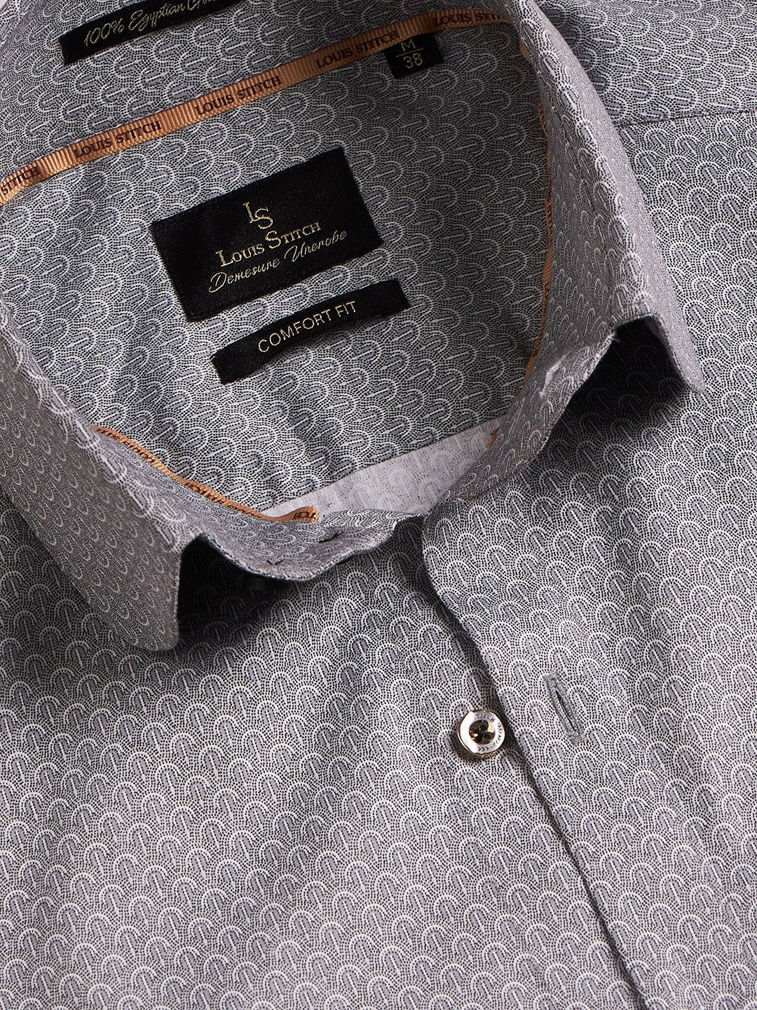 Regular Fit Formal Paisley Grey Shirt For Men