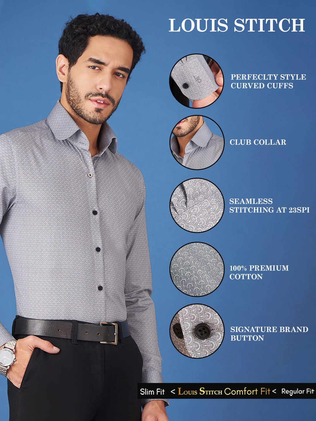 Regular Fit Formal Paisley Grey Shirt For Men